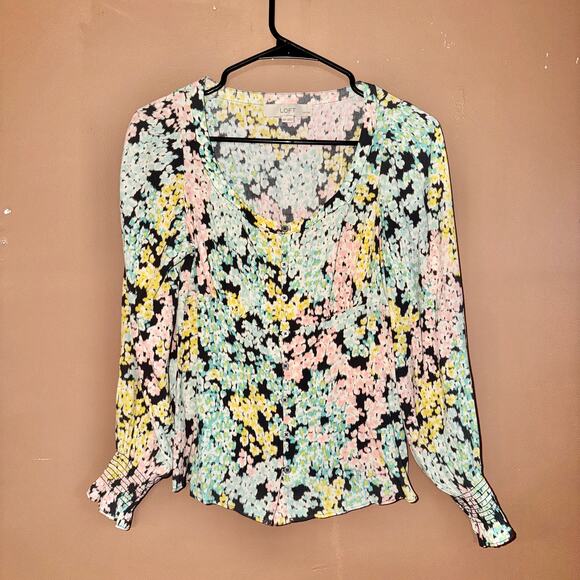 LOFT Ann Taylor Womens Multicolor Floral Long Sleeve Blouse Top - Size XXS - Picture 5 of 8
